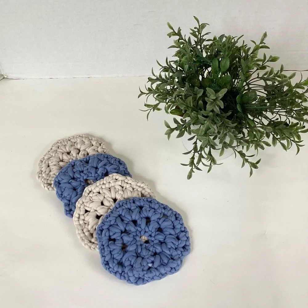 Coasters Set Hand Crafted Denim Blue Cream Bar Cart Essentials Cotton